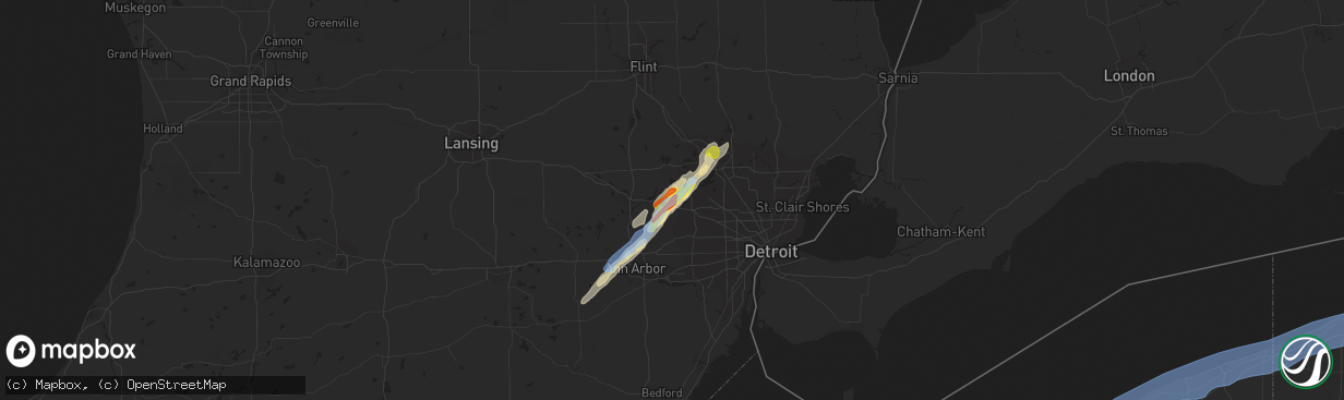 Hail map in Wixom, MI on September 13, 2019