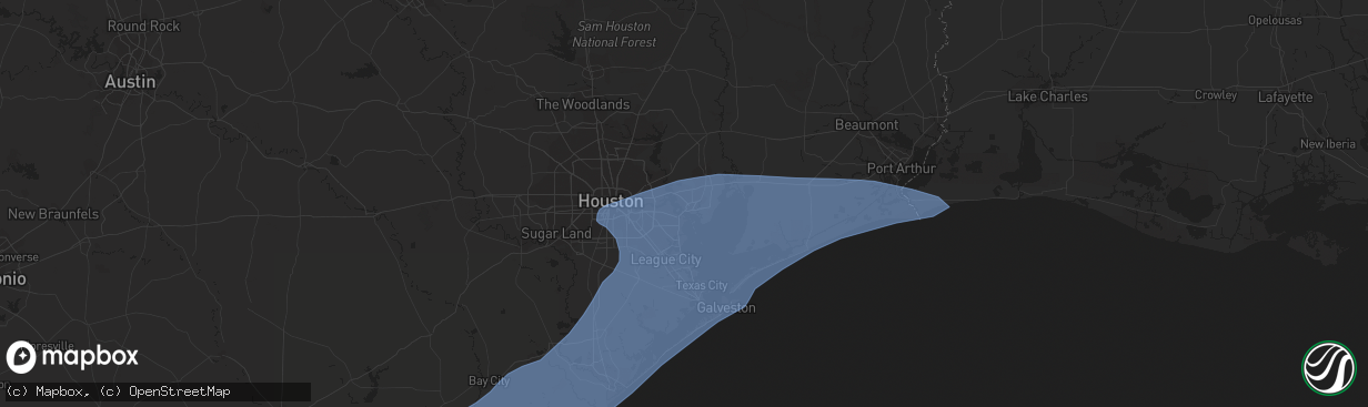 Hail map in Baytown, TX on September 13, 2021