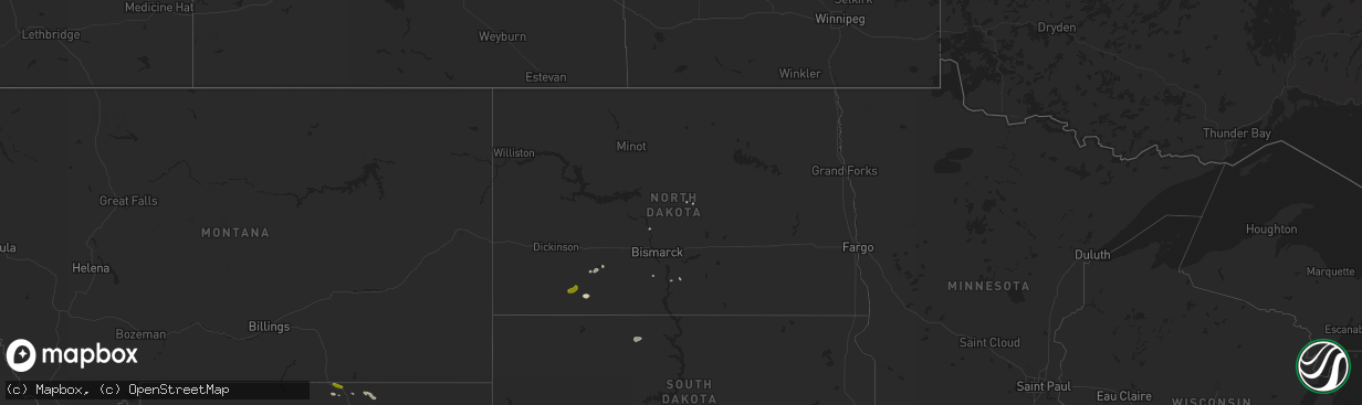 Hail map in North Dakota on September 13, 2021