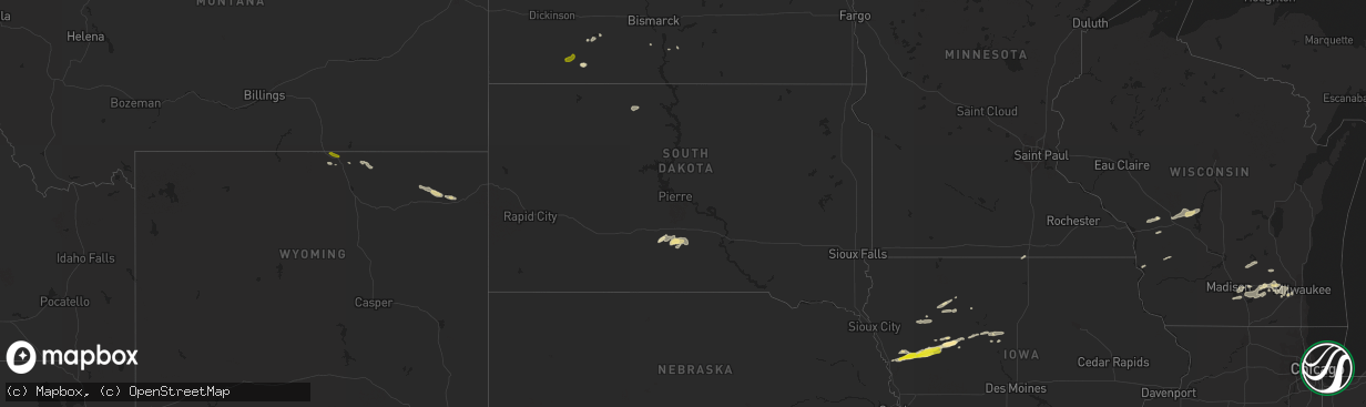 Hail map in South Dakota on September 13, 2021