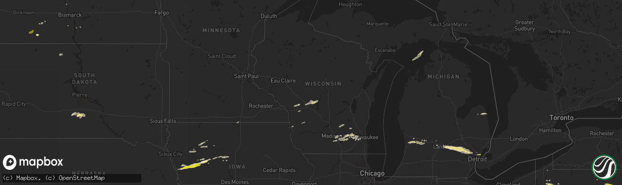 Hail map in Wisconsin on September 13, 2021