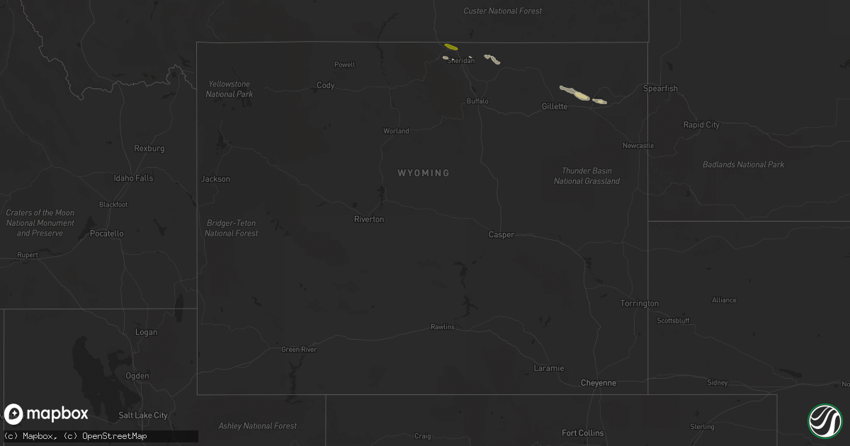 Hail map in Wyoming on September 13, 2021