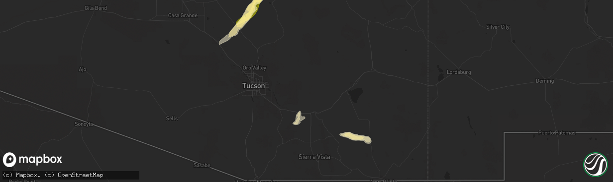 Hail map in Benson, AZ on September 13, 2023