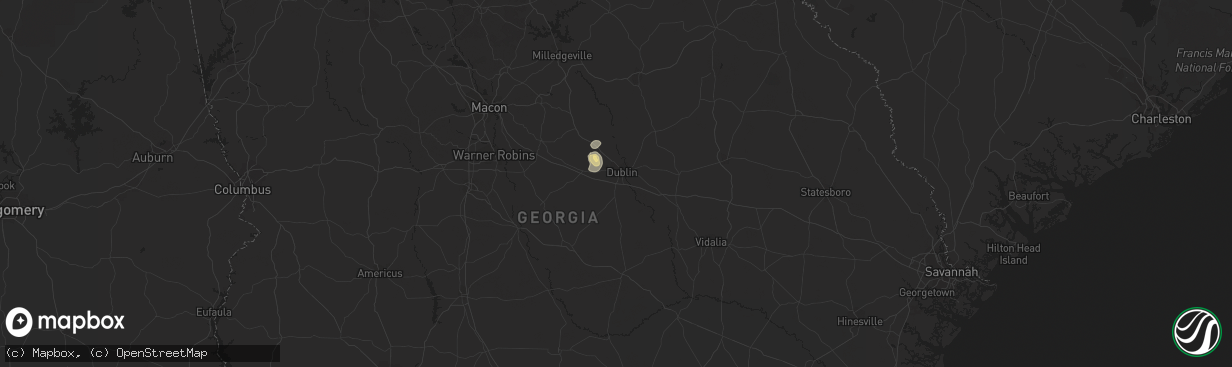 Hail map in Dublin, GA on September 13, 2023