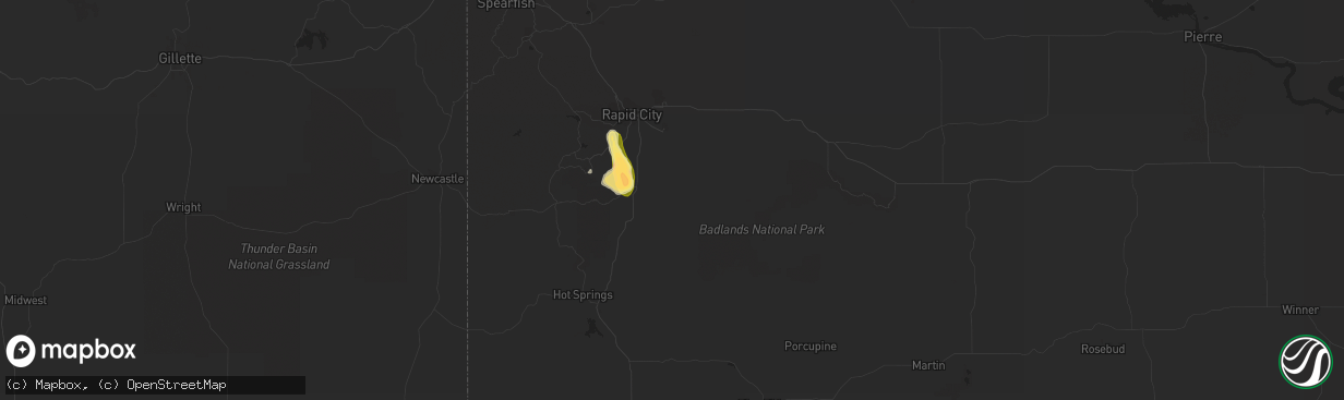 Hail map in Hermosa, SD on September 13, 2023