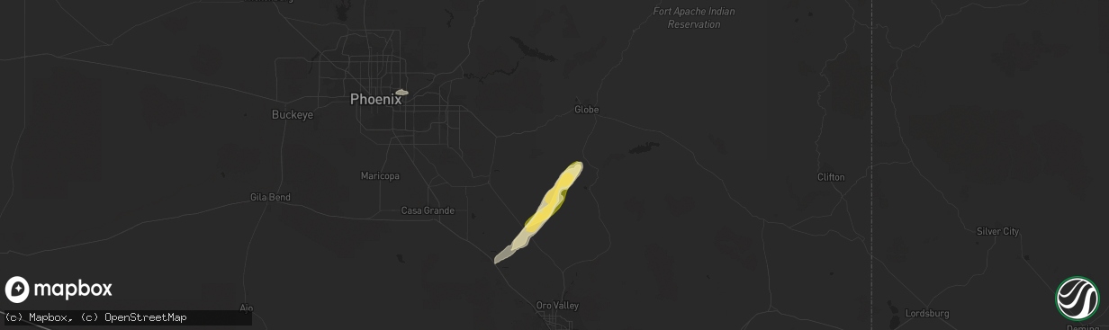Hail map in Kearny, AZ on September 13, 2023