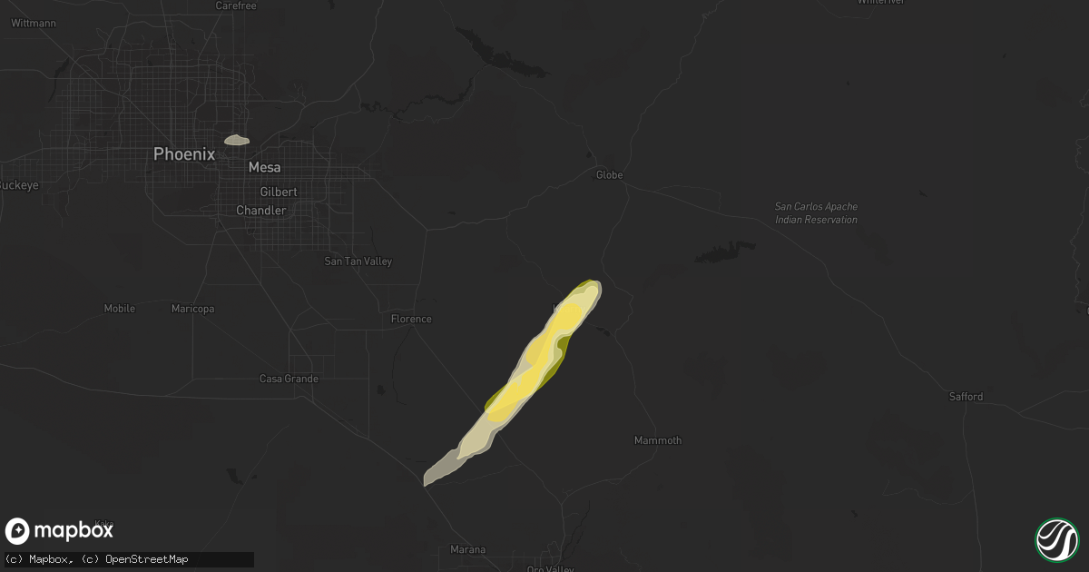 Hail map in Kearny, AZ on September 13, 2023