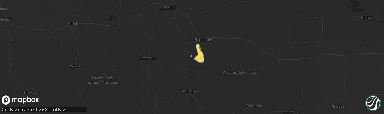 Hail map in Keystone, SD on September 13, 2023