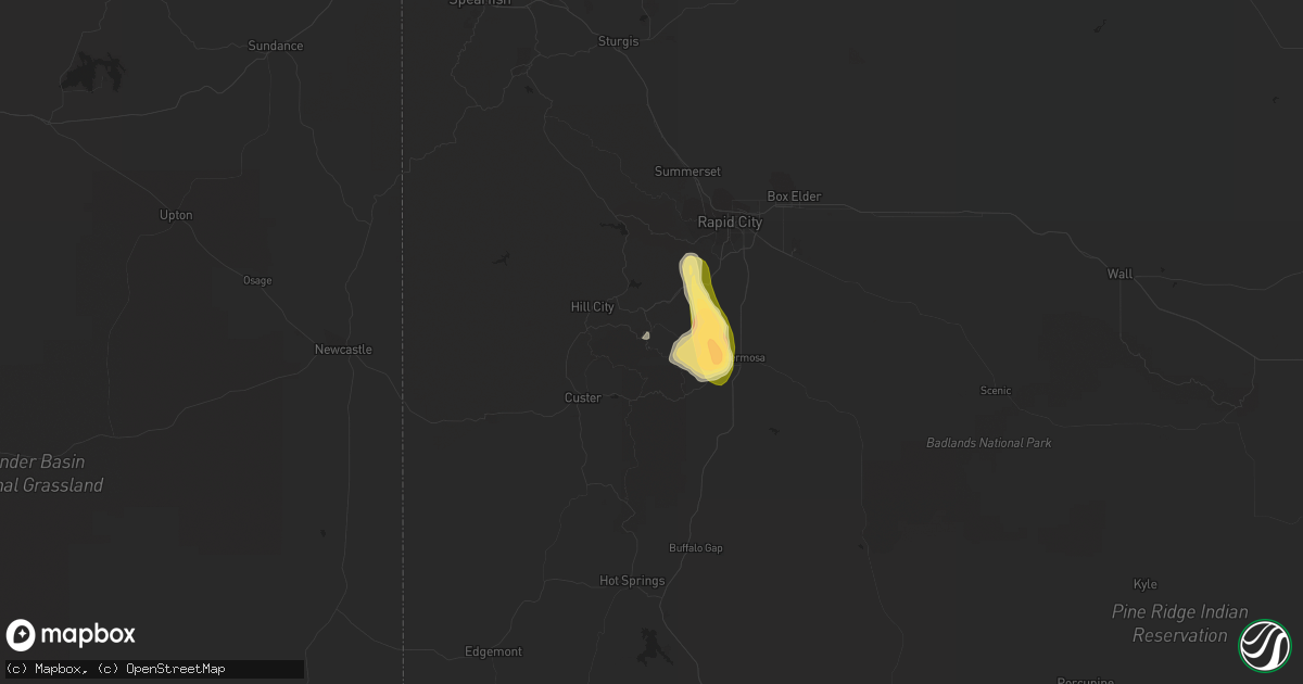 Hail map in Keystone, SD on September 13, 2023