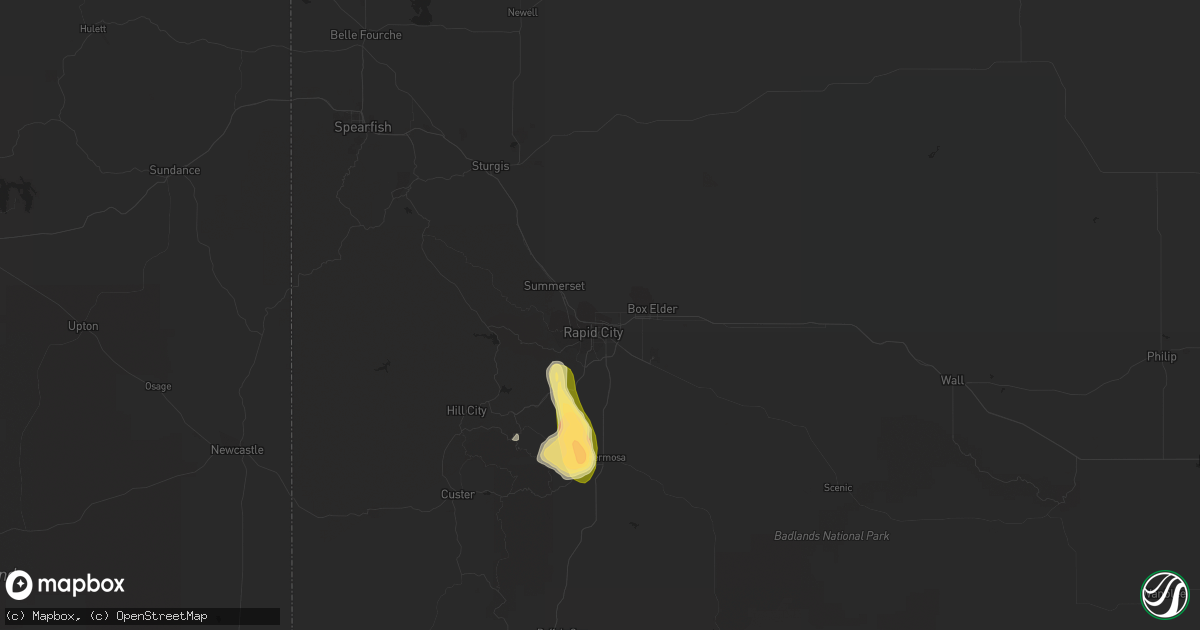 Hail map in Rapid City, SD on September 13, 2023