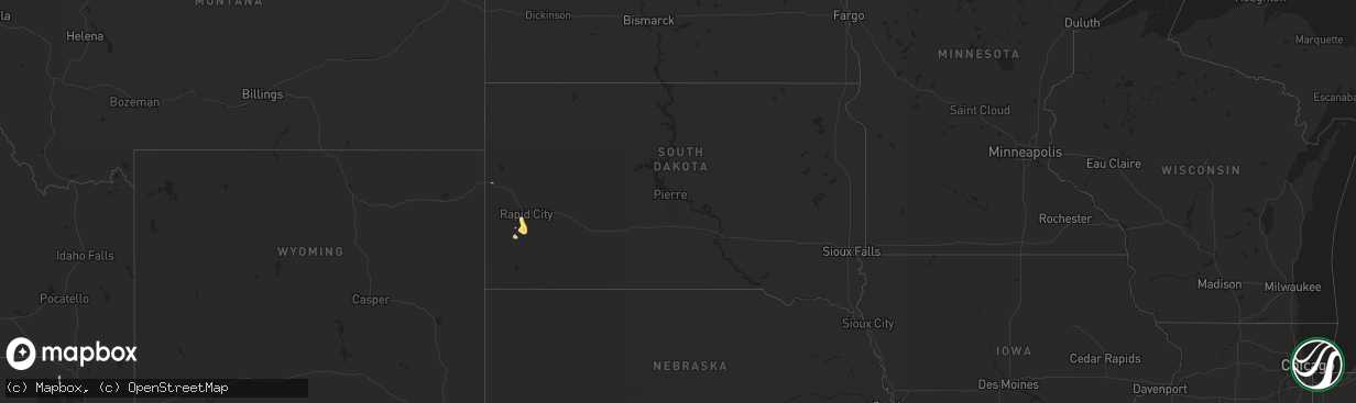 Hail map in South Dakota on September 13, 2023