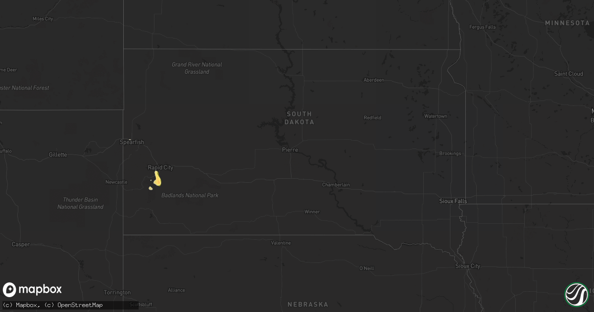 Hail map in South Dakota on September 13, 2023