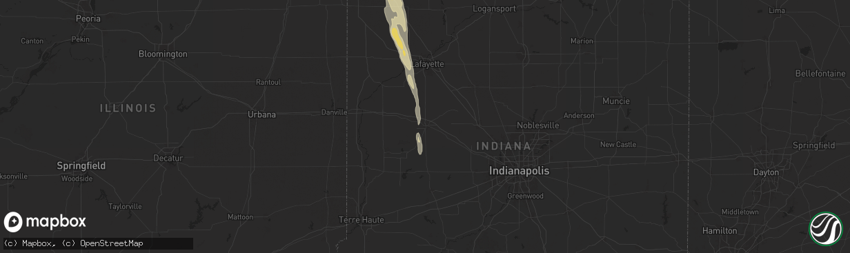 Hail map in Crawfordsville, IN on September 13, 2025