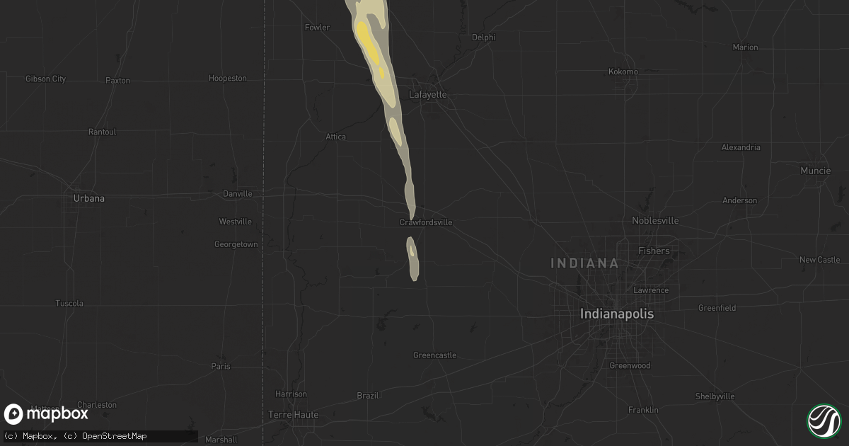 Hail map in Crawfordsville, IN on September 13, 2025