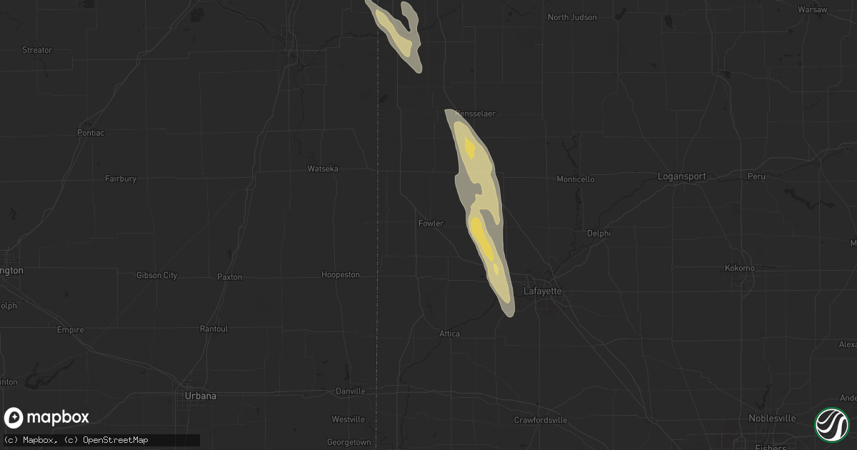 Hail map in Fowler, IN on September 13, 2025