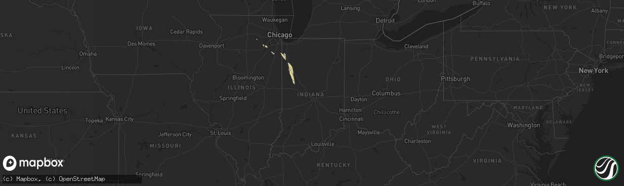 Hail map in Indiana on September 13, 2025