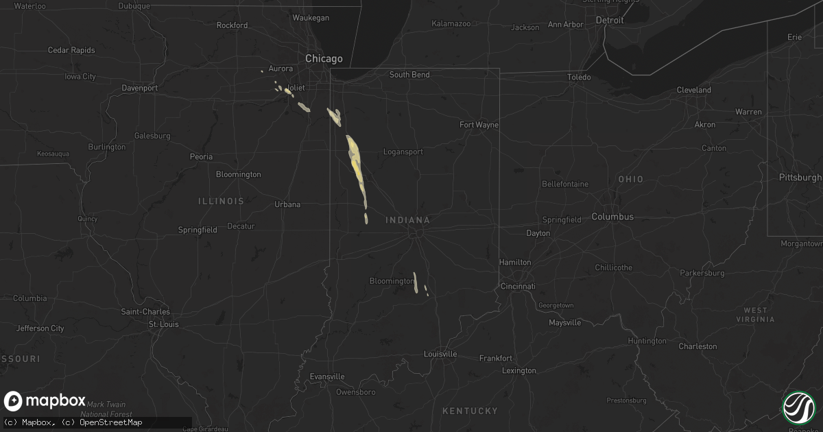 Hail map in Indiana on September 13, 2025