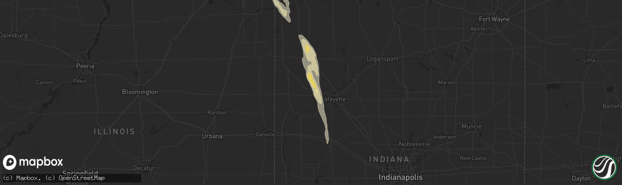 Hail map in Otterbein, IN on September 13, 2025