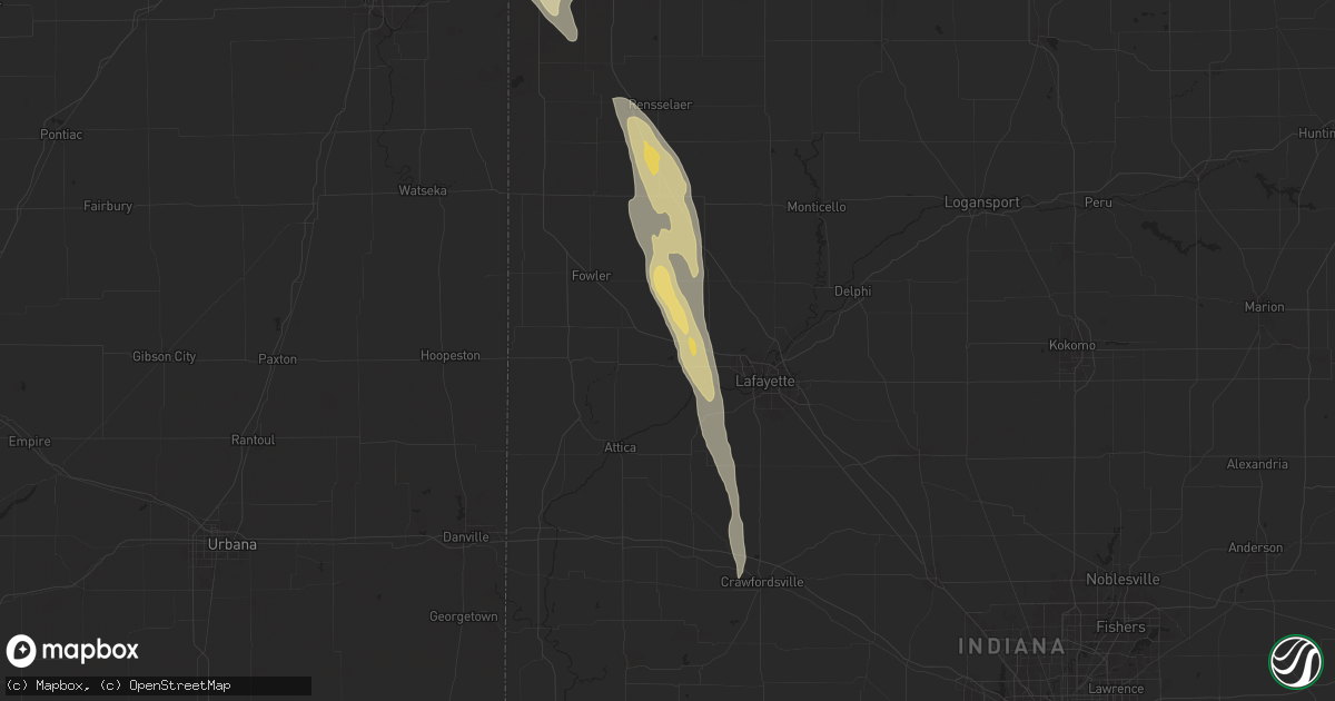 Hail map in Otterbein, IN on September 13, 2025