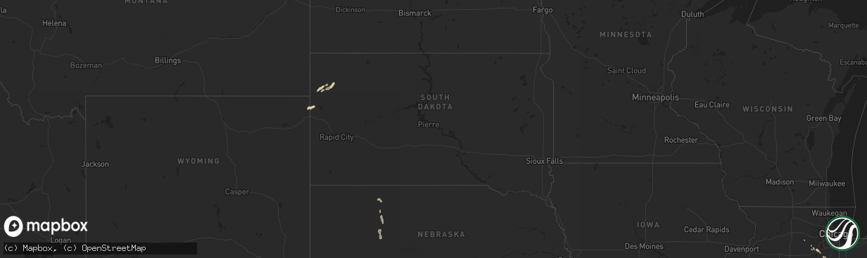 Hail map in South Dakota on September 13, 2025