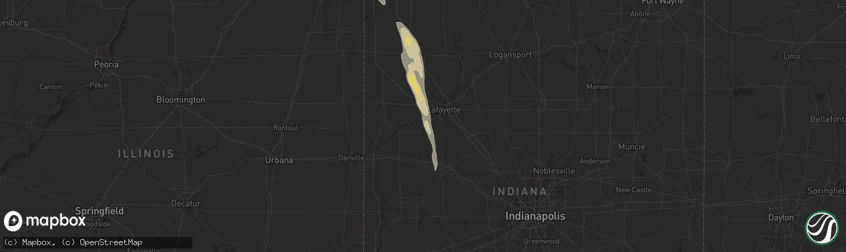 Hail map in Westpoint, IN on September 13, 2025
