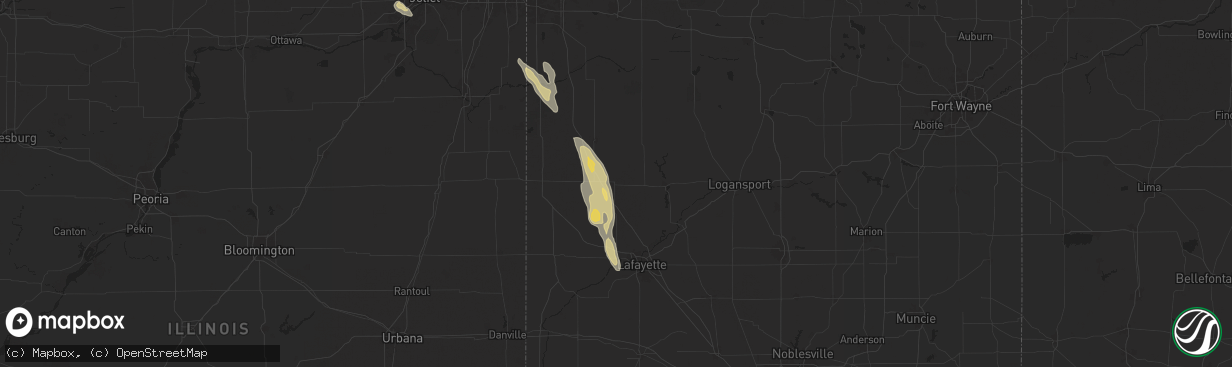 Hail map in Wolcott, IN on September 13, 2025