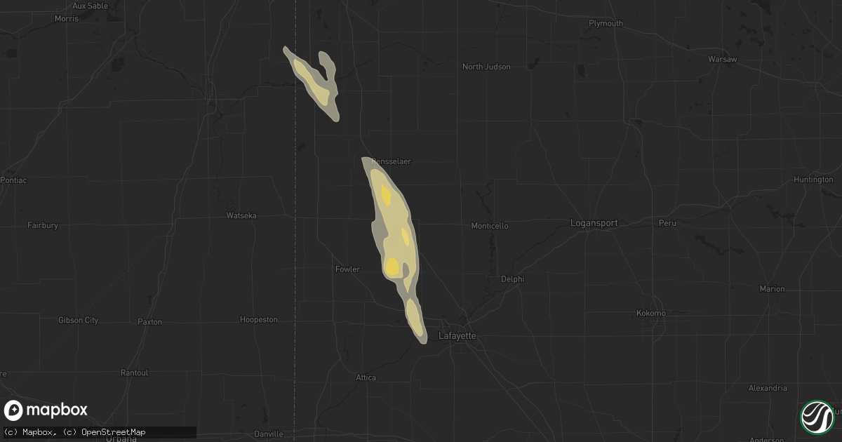 Hail map in Wolcott, IN on September 13, 2025