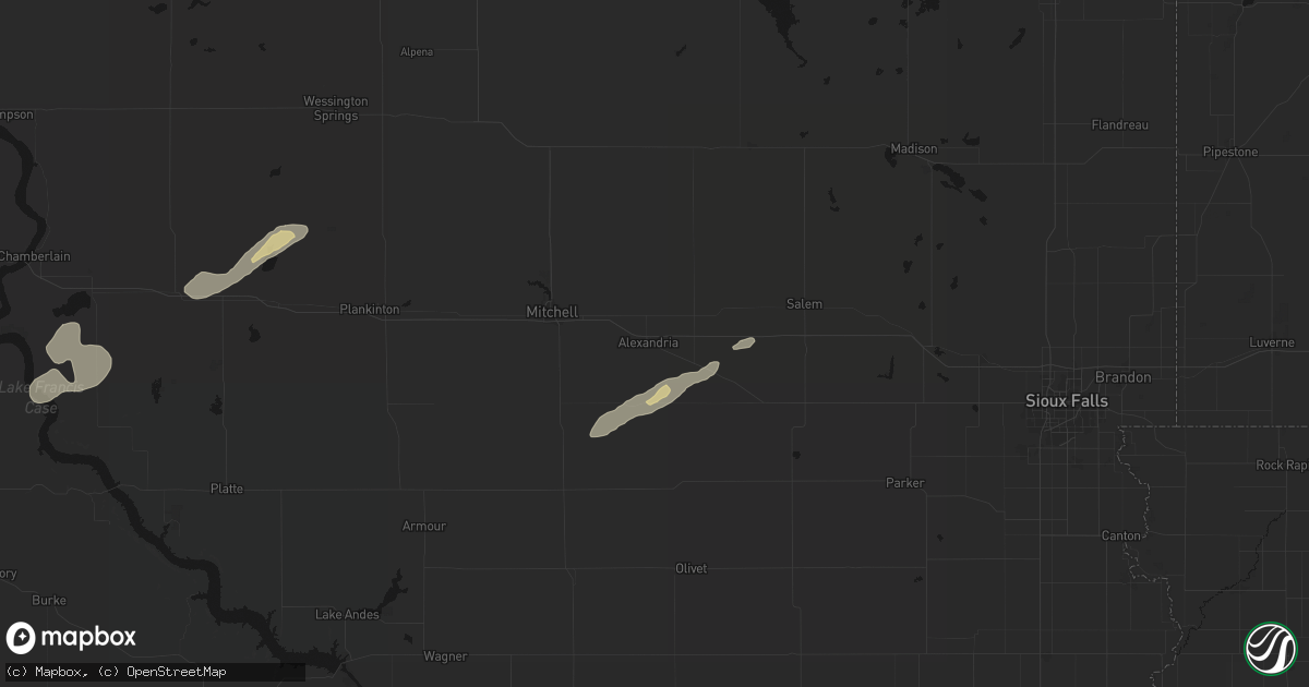 Hail map in Alexandria, SD on September 13, 2026