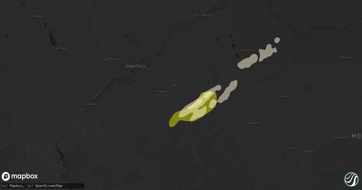 Hail map in Belt, MT on September 13, 2026