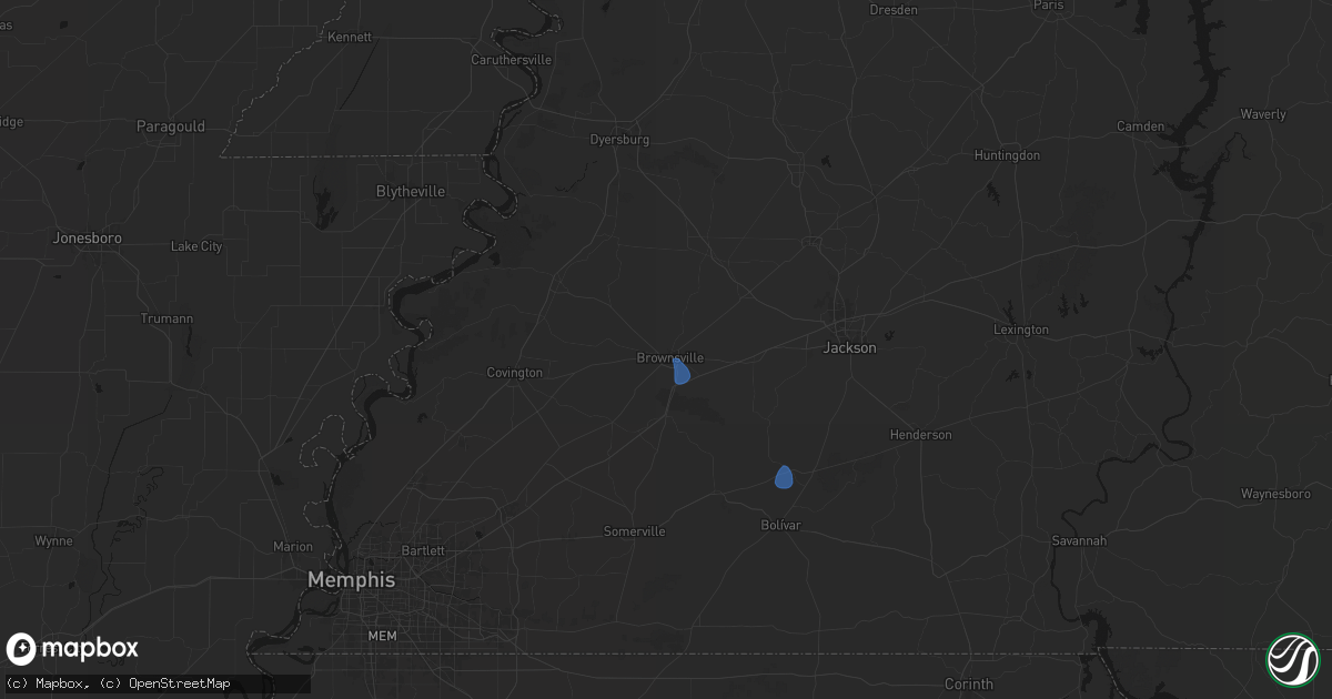 Hail map in Brownsville, TN on September 13, 2026