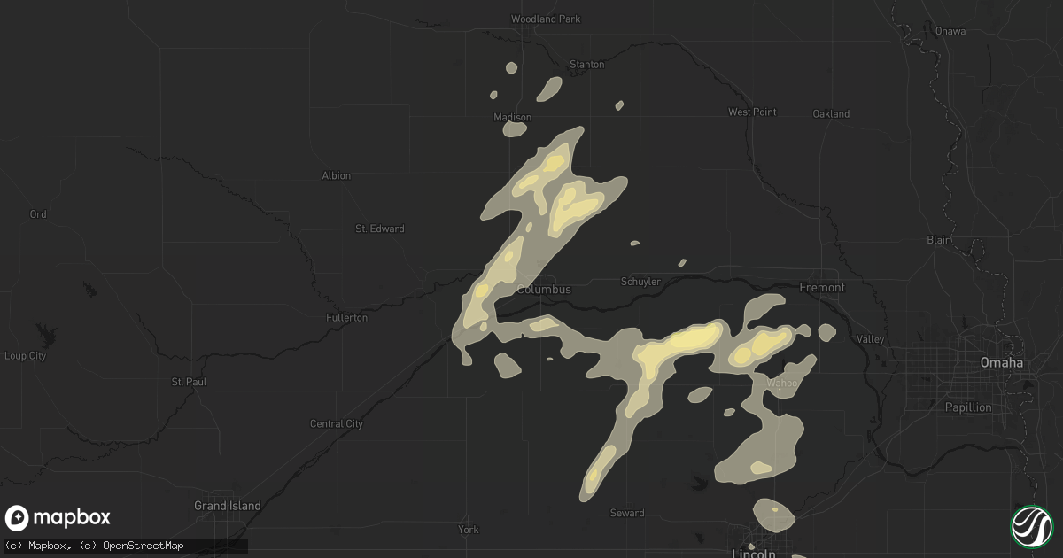 Hail map in Columbus, NE on September 13, 2026