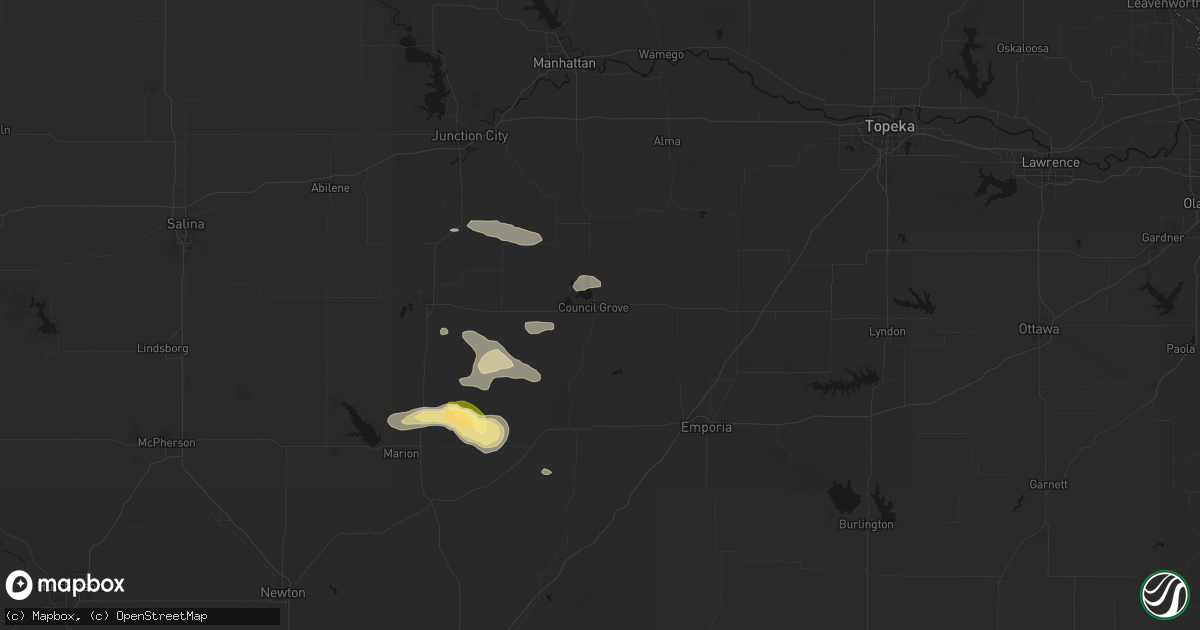 Hail map in Council Grove, KS on September 13, 2026