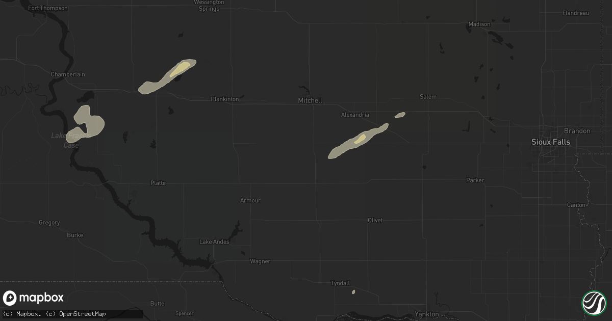 Hail map in Dimock, SD on September 13, 2026