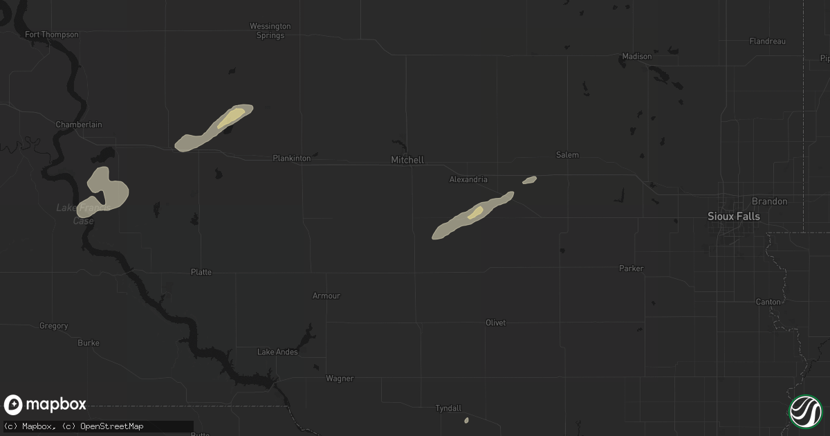 Hail map in Ethan, SD on September 13, 2026