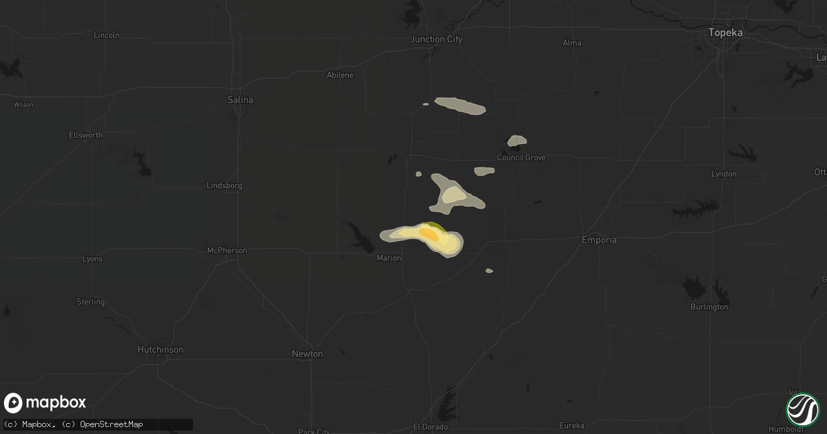 Hail map in Lincolnville, KS on September 13, 2026