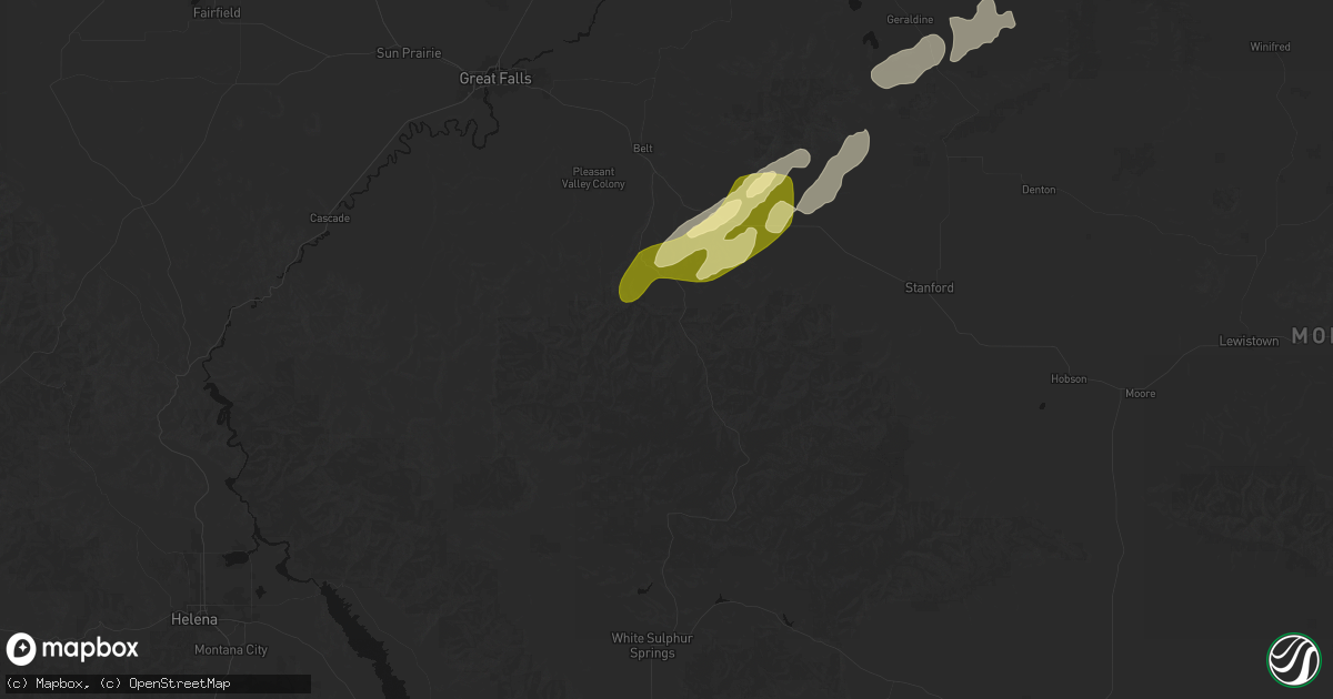 Hail map in Monarch, MT on September 13, 2026