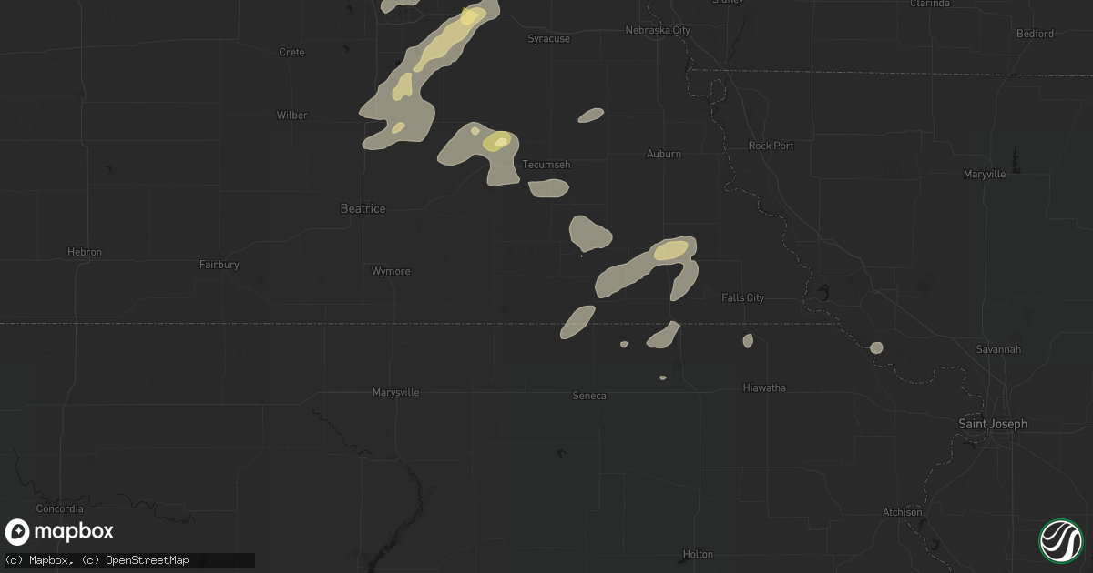 Hail map in Pawnee City, NE on September 13, 2026