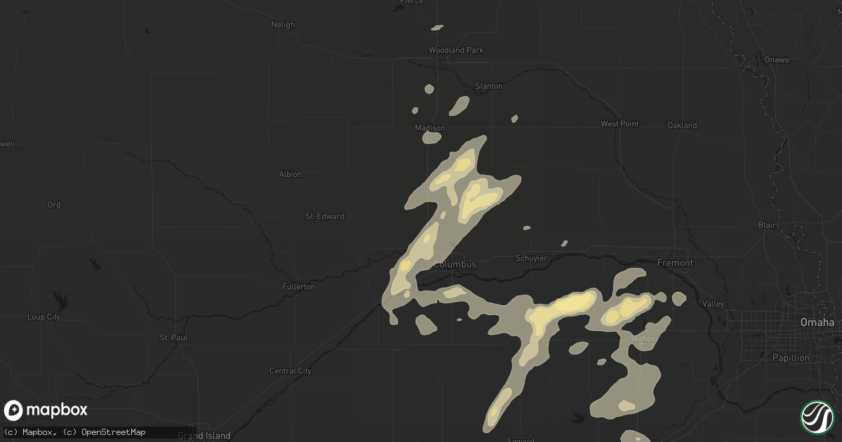Hail map in Platte Center, NE on September 13, 2026