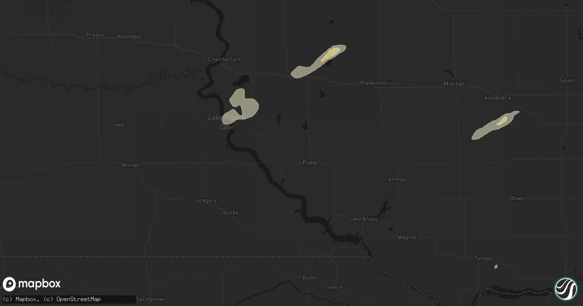 Hail map in Platte, SD on September 13, 2026