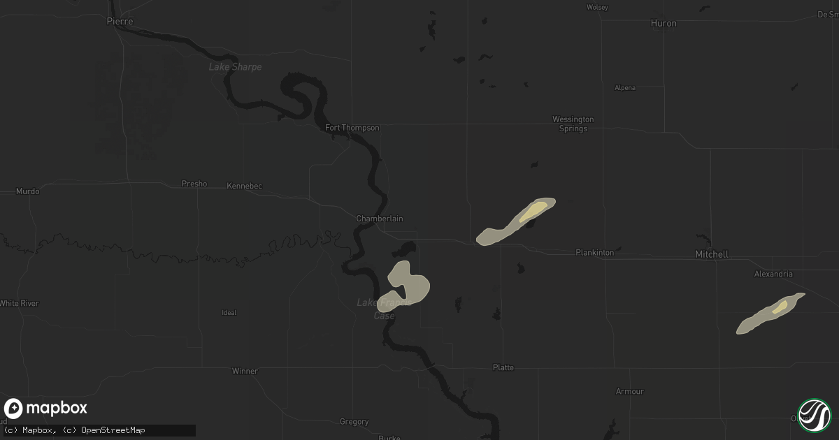 Hail map in Pukwana, SD on September 13, 2026