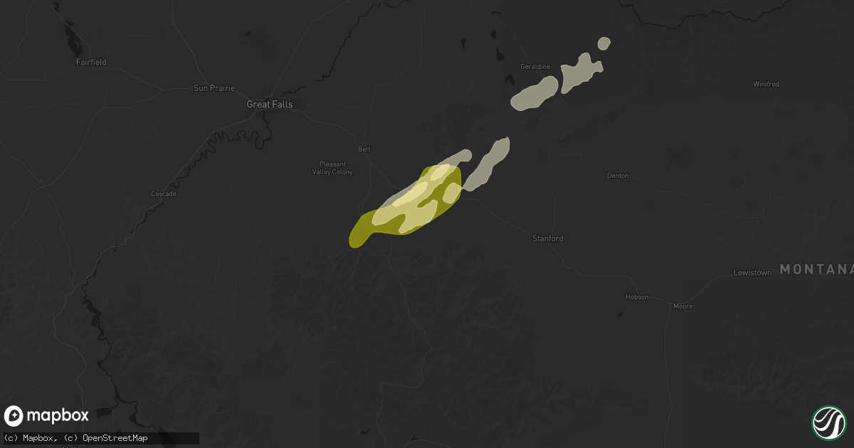 Hail map in Raynesford, MT on September 13, 2026