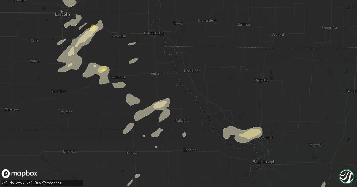 Hail map in Shubert, NE on September 13, 2026