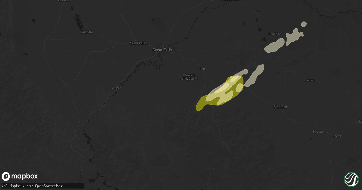 Hail map in Stockett, MT on September 13, 2026