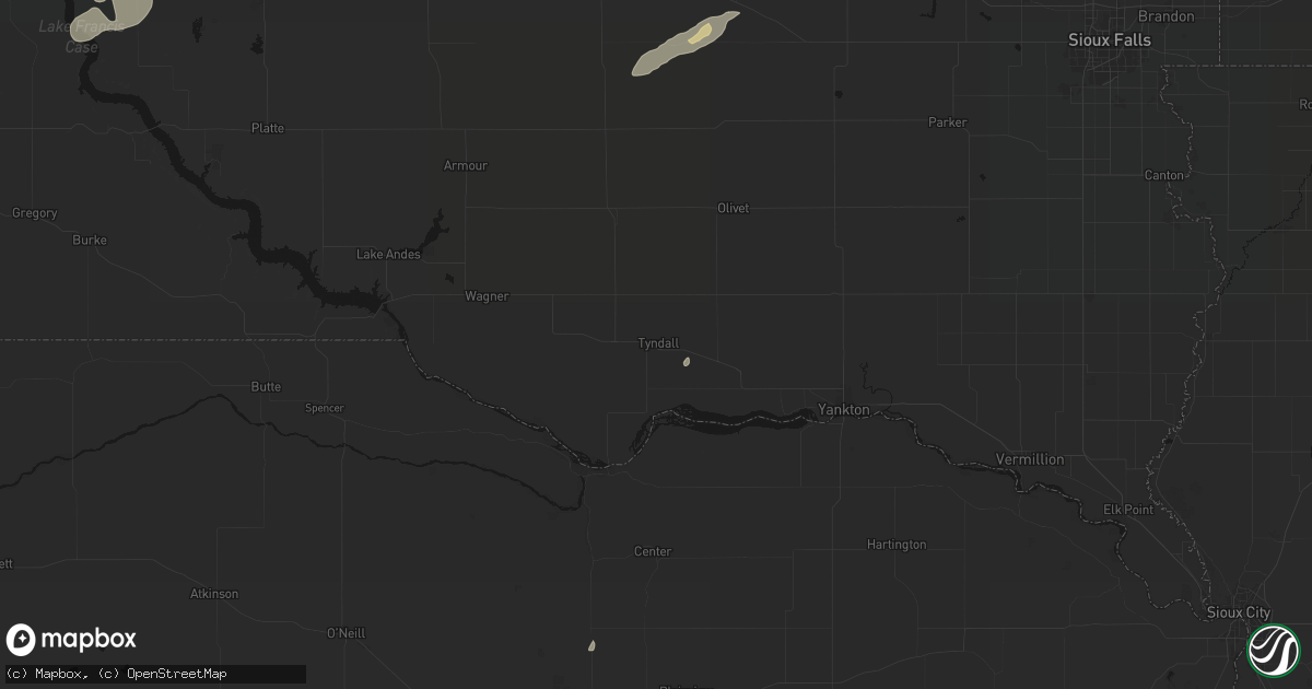 Hail map in Tyndall, SD on September 13, 2026