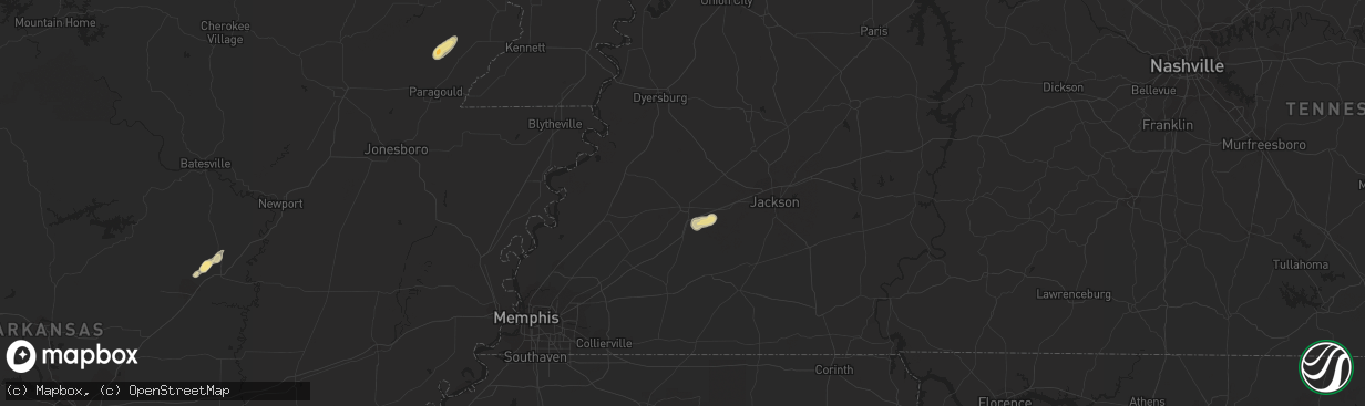 Hail map in Brownsville, TN on September 14, 2016