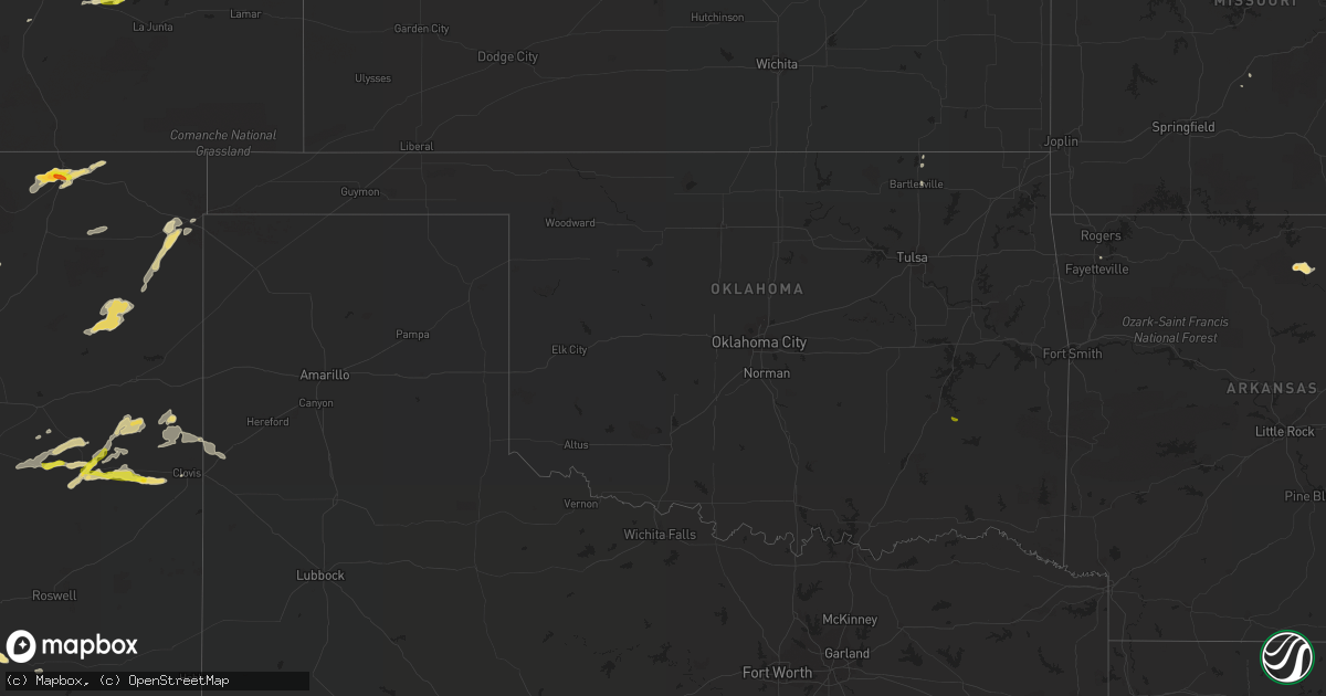 Hail map in Oklahoma on September 14, 2016