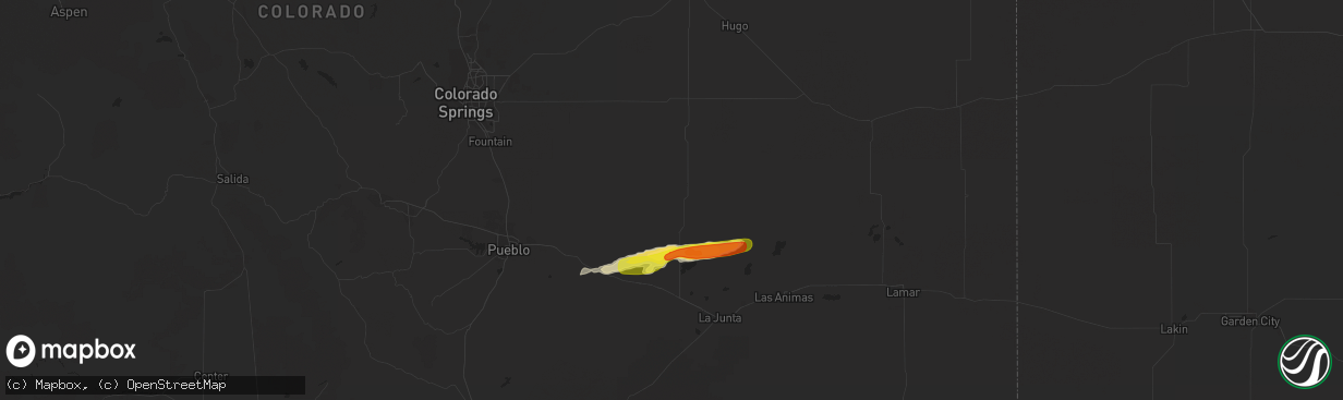 Hail map in Ordway, CO on September 14, 2016