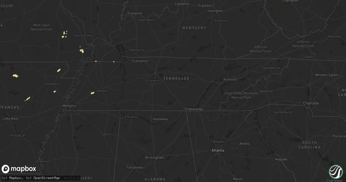 Hail map in Tennessee on September 14, 2016