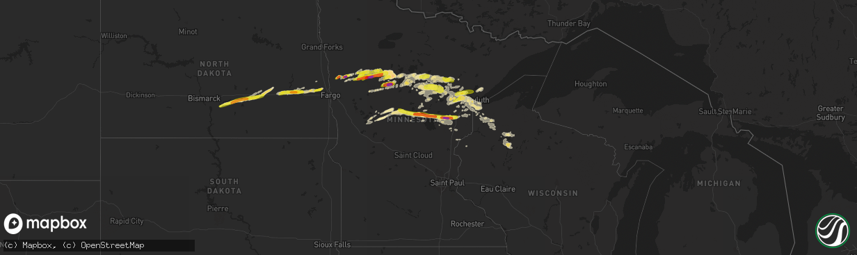 Hail map in Minnesota on September 14, 2018