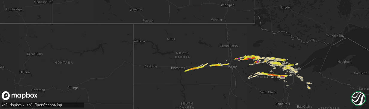 Hail map in North Dakota on September 14, 2018